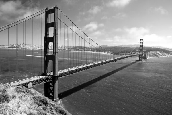 The Golden Gate Bridge in San Francisco in black and white