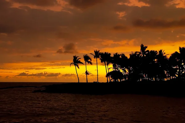 Hermosa puesta de sol en la playa tropical de Hawaii — Foto de Stock