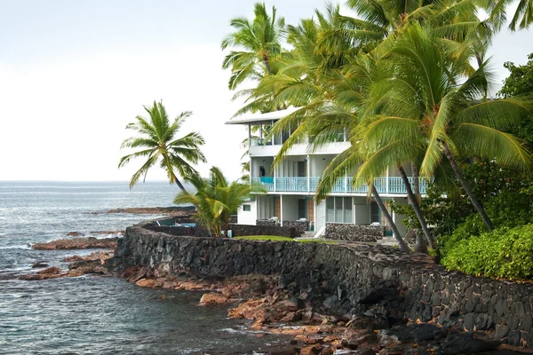 Luxushotel am unberührten Vulkanstrand mit Palmen und Oce — Stockfoto