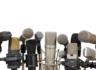 Conference meeting microphones on white background clipart