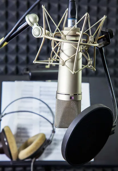 Microfone condensador na sala de gravação vocal — Fotografia de Stock