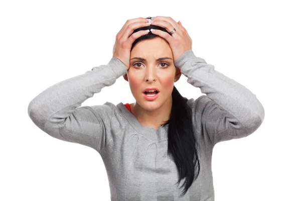 Portrait of young unhappy woman - isolated — Stock Photo, Image