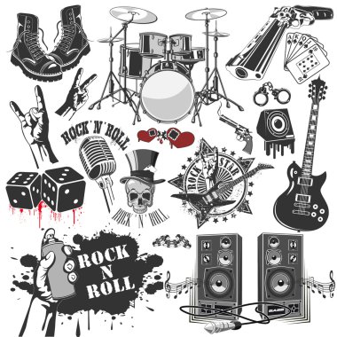 Set of vector symbols related to rock and roll clipart