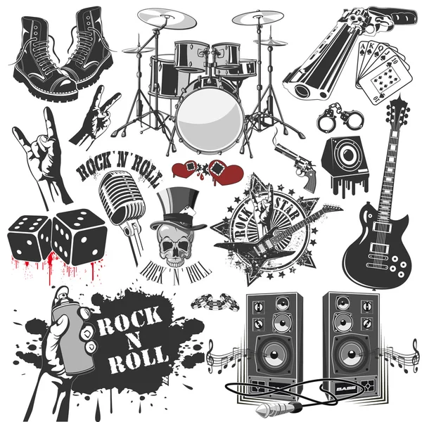 Conjunto de símbolos vectoriales relacionados con el rock and roll — Vector de stock