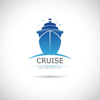 Label with sea cruise liner. Vector. clipart