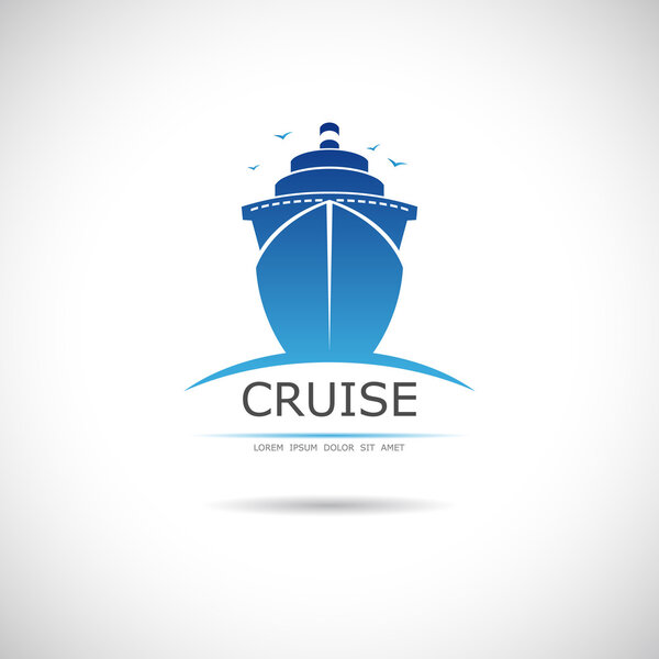 Label with sea cruise liner. Vector.