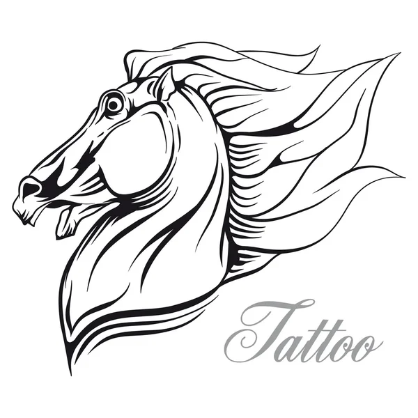 Skiss för en tatuering. Hästens huvud. — Stock vektor