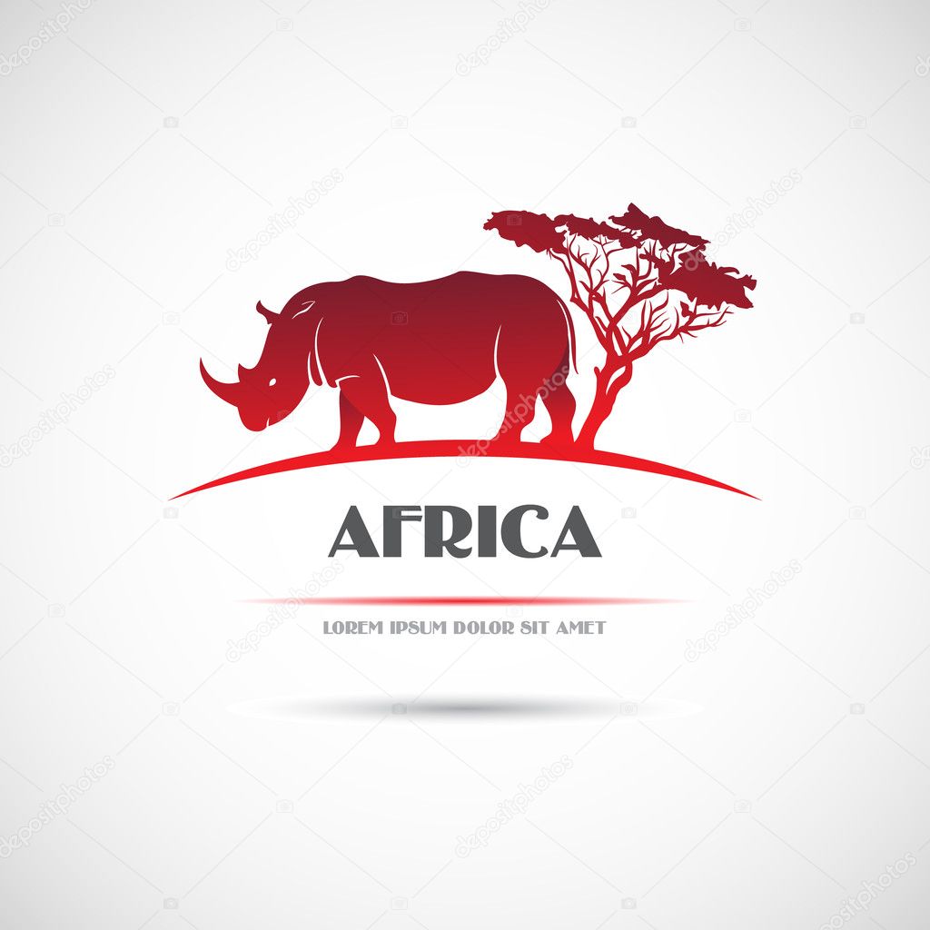 Label with the image of the African rhinoceros. Vector.