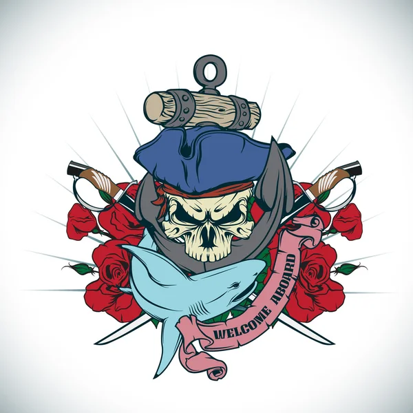 Sticker on the shirt with a pirate. Vector. — Stock Vector