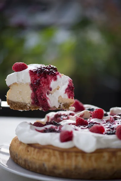 Bolo de queijo framboesa — Fotografia de Stock