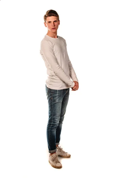 Studio Body Shot Fashion Male Model Wearing Stylish Clothes — Stock Photo, Image