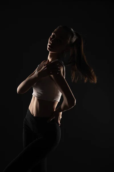 Silhouette Sweet Girl Posing Motion While Holding Posture — Stock Photo, Image