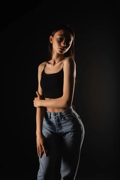 Casual Dressed Beautiful Young Girl Posing Studio — Stock Photo, Image