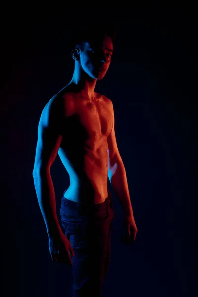Studio Body Shot Fashion Male Model Posing Shirtless — Stock Photo, Image