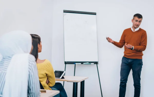 Work Colleagues Learning New Marketing Strategies Whiteboard Corporate Training — Stock Photo, Image