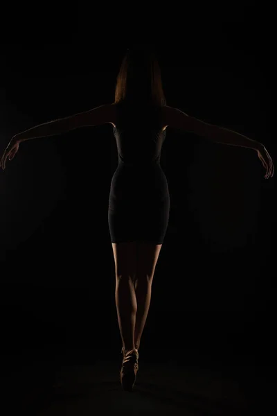 Ballerina Posiert Symmetrisch Auf Ihren Spitzenschuhen — Stockfoto