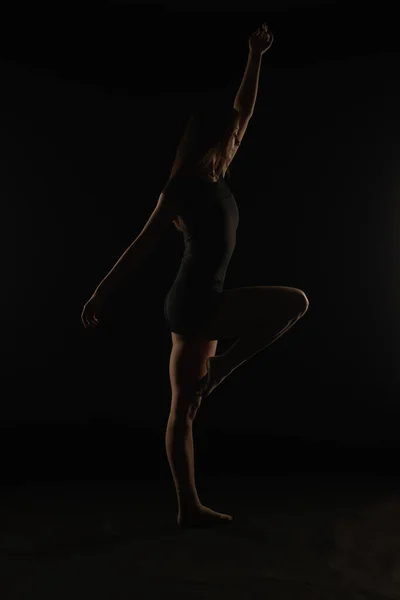 Young Ballerina Studio Holding Nice Posture While Posing Silhouette — Fotografia de Stock