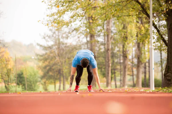 Attractive Handsome Guy Preparing Run Park — 스톡 사진