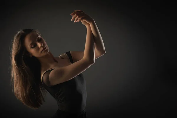 Portrait Peacful Beautiful Ballerina Girl Dancing Posing Her Arms — Stockfoto