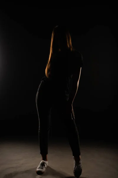 Silhouette Young Attractive Girl Posing Studio — Stok fotoğraf