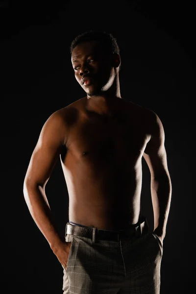 Silhouette African Black Male Posing Studio — Foto Stock