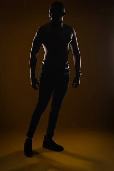 Silhouette Handsome Topless Black Male Posing — Foto de Stock
