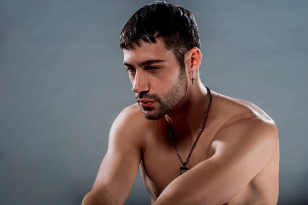 Close Shot Handsome Muscular Shirtless Male Model — Stock Photo, Image