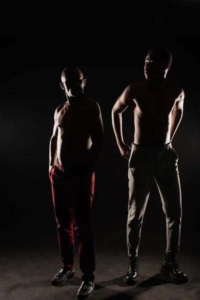 Handsome Silhouettes Two Black Males Posing — Stok Foto