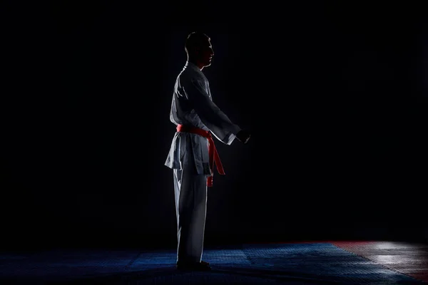 Ung Stark Man Vit Kimono För Sambo Jiu Jitsu Och — Stockfoto