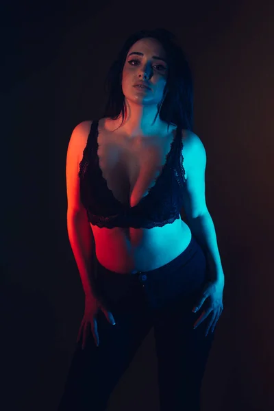 Storlek Sexig Modell Underkläder Fet Kvinna Med Stora Naturliga Bröst — Stockfoto