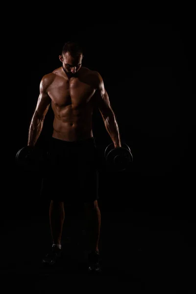 Handsome Guy Training Weights While Being Topless — Stock Fotó