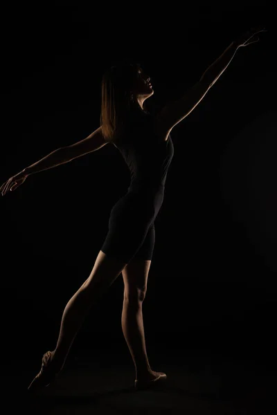 Silhouette Bellerina Holding Perrfect Posture Pose — Stok fotoğraf