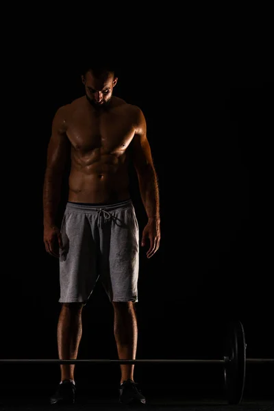 Topless Hadnsome Male Standing Focusing Exercise — Fotografia de Stock