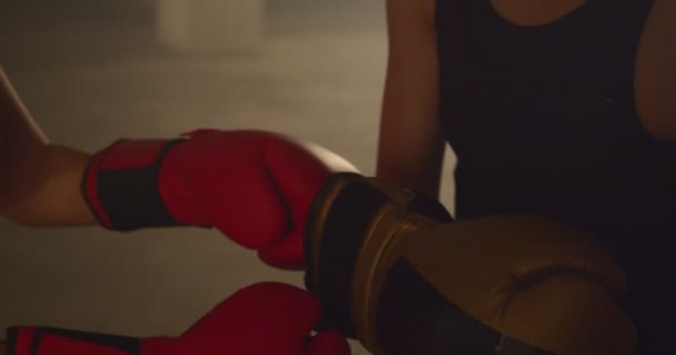 Two Female Kick Boxers Taking Break Training — Stock Video