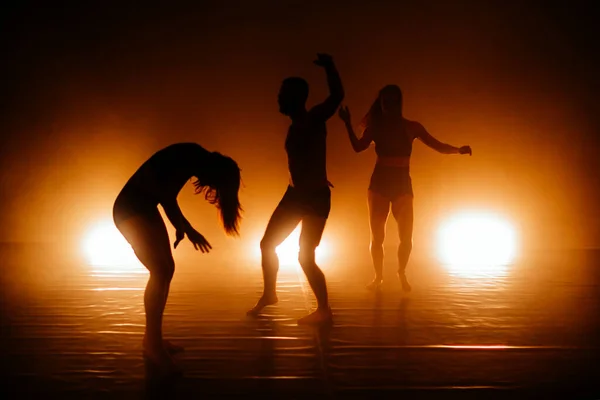 現代的なスタイルのバレエを行うタイツでスリム運動ダンスグループ — ストック写真