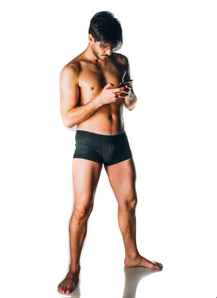 Sexy Porträt Eines Sehr Muskulösen Hemdlosen Männlichen Modells Unterwäsche Vor — Stockfoto