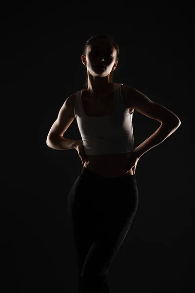 Silhouette Sweet Girl Posing While Holding Great Posture — Stock Photo, Image