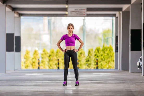 Young Woman Taking Long Jump Outdoors — Stock Photo, Image