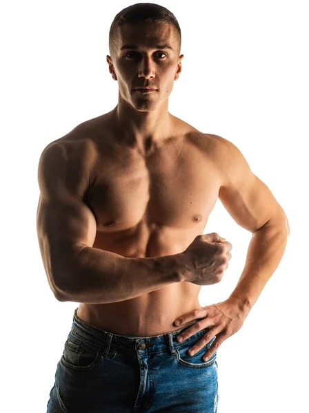 Attractive Handsome Topless Guy Flexing Posing — Stock Photo, Image