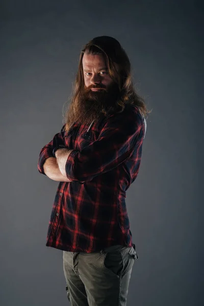 Beautiful Strong Nordic Man Stylish Hairstyle Beard Isolated Background — Stock Photo, Image