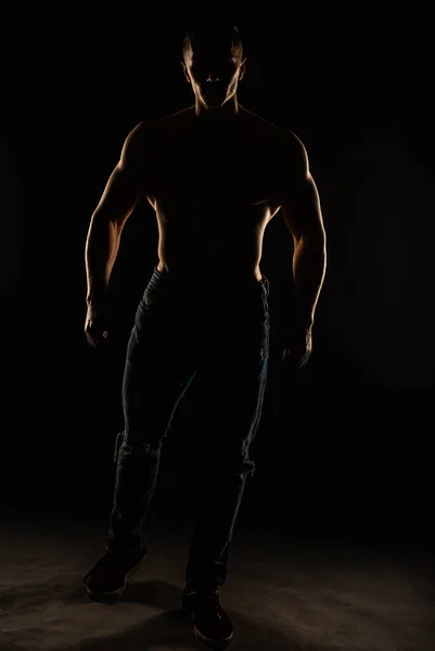 Attractive Handsome Guy Being Topless Studio Silhouette — Stock Photo, Image