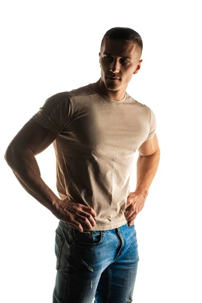 Attractive Handsome Strong Guy Posing Standing — Stock Photo, Image