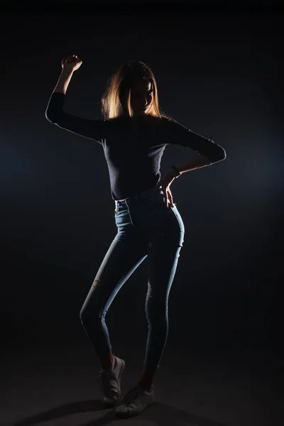 Silhouette Picture Young Gorgeous Woman Posing Black Background — Stock Photo, Image