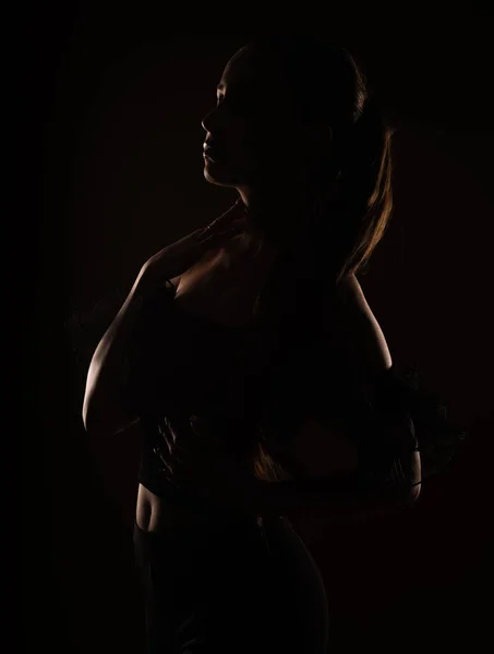 Attractive Silhouette Girl Posing Studio While Standing — ストック写真