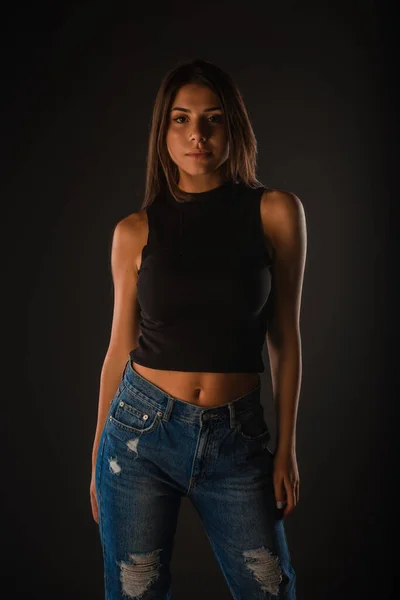 Attractive Young Girl Posing While Having Great Posture Studio — Fotografia de Stock