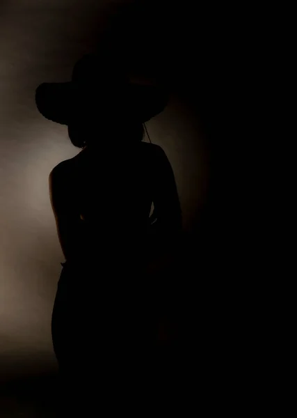 Arkadan Siyah Giyinmiş Zarif Bir Kadının Mükemmel Silueti Yaklaş — Stok fotoğraf
