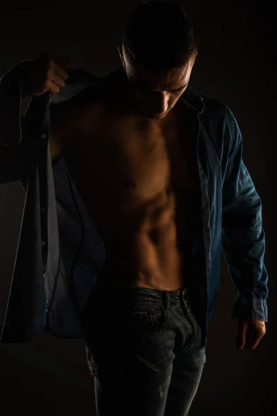 Attractive Handosme Guy Posing Open Shirt Studio Close — 스톡 사진