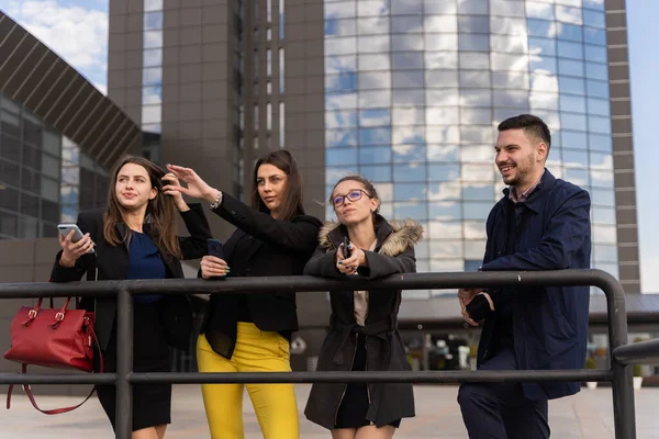 Attractive Amazing Young Businesswoman Showing Them Something — Foto Stock