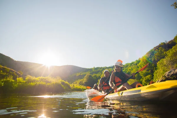 Beauitufl Senior Couple Kayaking Together Out Suuny Day Forest — Stock Photo, Image