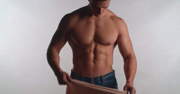 Handsome Man Putting Shirt Studio Isolated — Vídeo de Stock